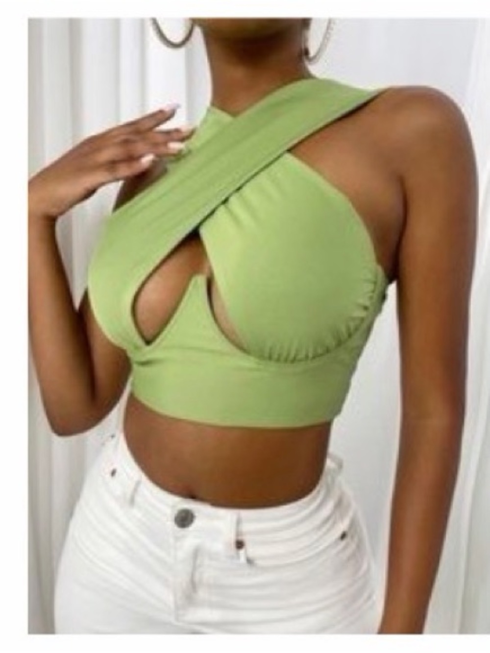 SHEIN Light Olive Crisscross Cutout Crop Top